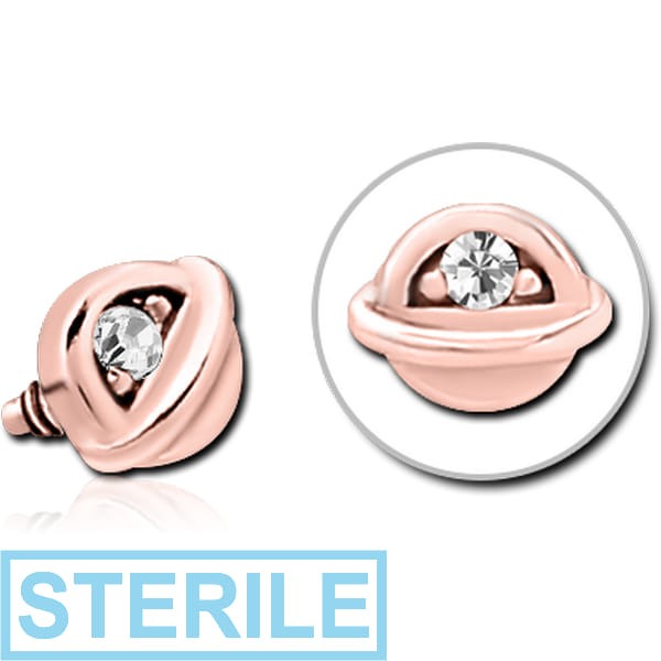 STERILE ROSE GOLD PVD COATED SURGICAL STEEL JEWELLED ATTACHMENT FOR 1.6MM INTERNALLY THREADED PINS - HALF OPEN EYE