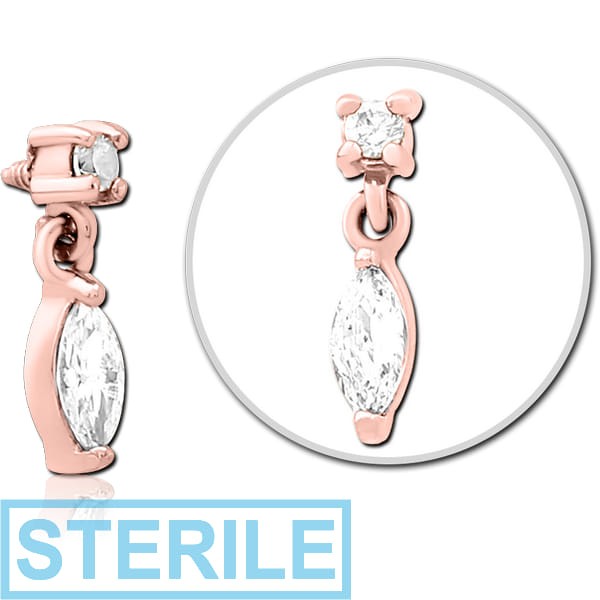STERILE ROSE GOLD PVD COATED SURGICAL STEEL JEWELLED MICRO ATTACHMENT FOR 1.6MM INTERNALLY THREADED PINS