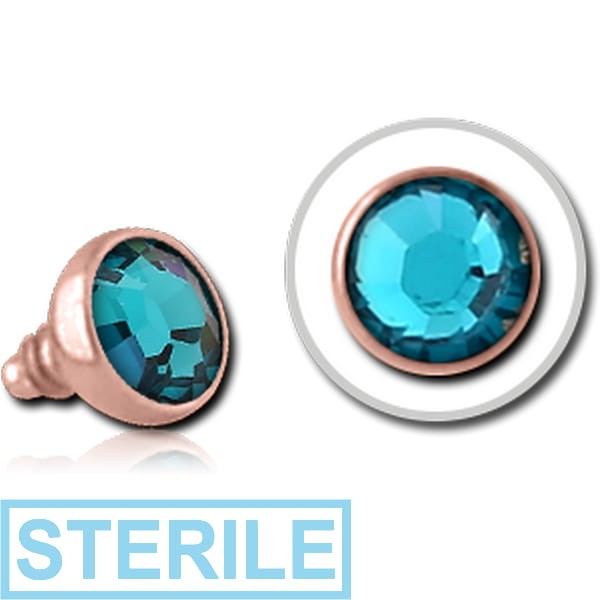STERILE ROSE GOLD PVD COATED SURGICAL STEEL OPTIMA CRYSTAL JEWELLED BALL FOR 1.2MM INTERNALLY THREADED PIN
