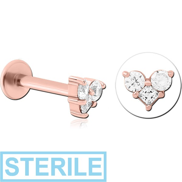 STERILE ROSE GOLD PVD COATED SURGICAL STEEL INTERNALLY THREADED JEWELLED MICRO LABRET