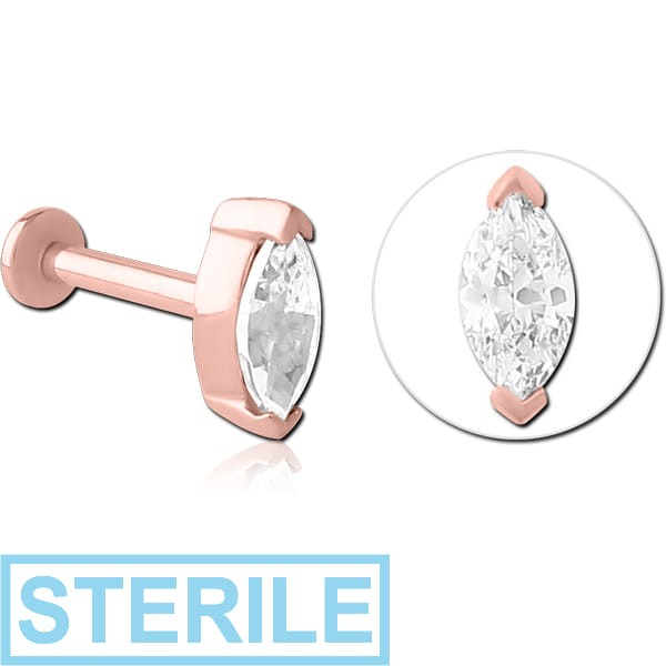 STERILE ROSE GOLD PVD COATED SURGICAL STEEL INTERNALLY THREADED JEWELLED MICRO LABRET