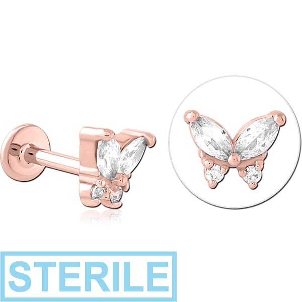 STERILE ROSE GOLD PVD COATED SURGICAL STEEL INTERNALLY THREADED JEWELLED MICRO LABRET