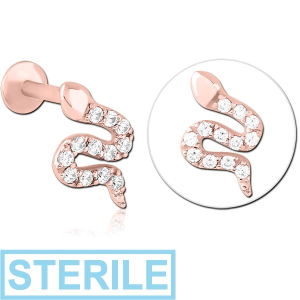 STERILE ROSE GOLD PVD COATED SURGICAL STEEL INTERNALLY THREADED JEWELLED MICRO LABRET