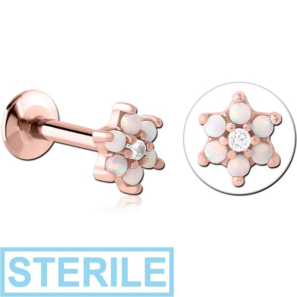 STERILE ROSE GOLD PVD COATED SURGICAL STEEL INTERNALLY THREADED SYNTHETIC OPAL MICRO LABRET