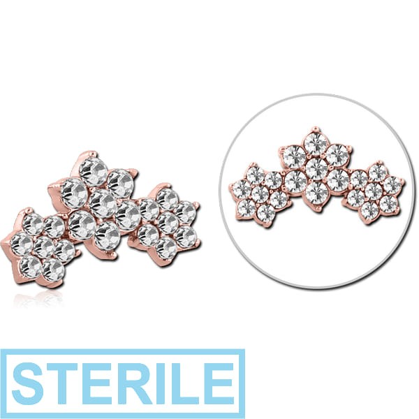 STERILE ROSE GOLD PVD COATED SURGICAL STEEL JEWELLED MICRO ATTACHMENT FOR 1.2MM INTERNALLY THREADED PINS - FLOWER