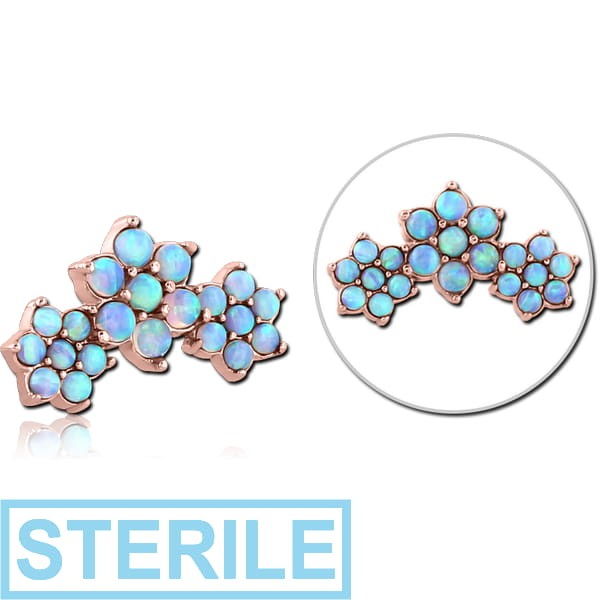 STERILE ROSE GOLD PVD COATED SURGICAL STEEL SYNTHETIC OPAL JEWELLED MICRO ATTACHMENT FOR 1.2MM INTERNALLY THREADED PINS - FLOWER