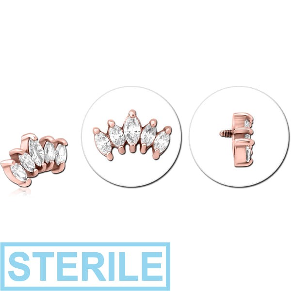 STERILE ROSE GOLD PVD COATED SURGICAL STEEL JEWELLED MICRO ATTACHMENT FOR 1.2MM INTERNALLY THREADED PINS - FIVE GEMS