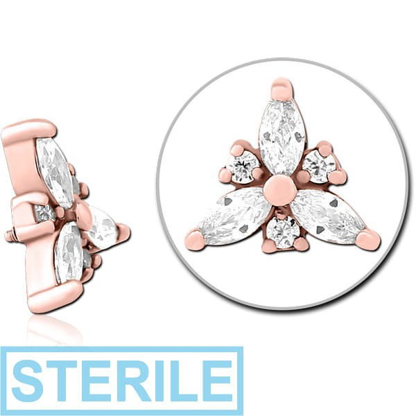 STERILE ROSE GOLD PVD COATED SURGICAL STEEL JEWELLED MICRO ATTACHMENT FOR 1.2MM INTERNALLY THREADED PINS - TRINITY