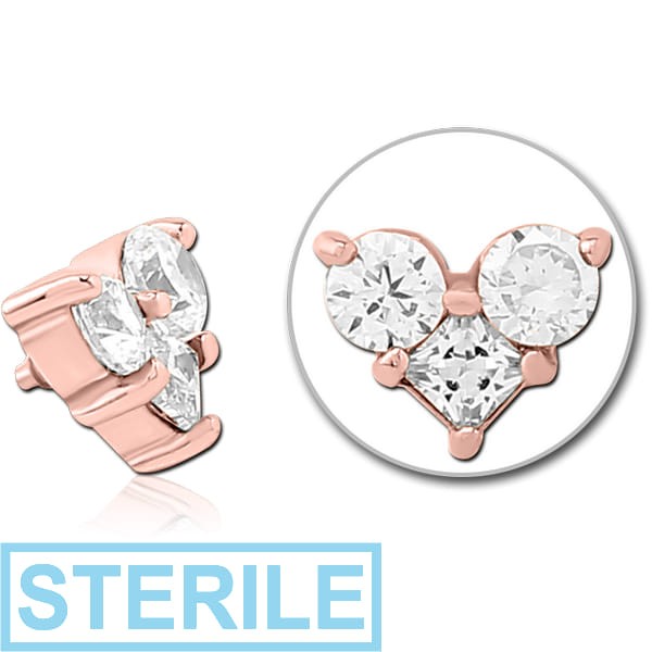STERILE ROSE GOLD PVD COATED SURGICAL STEEL JEWELLED MICRO ATTACHMENT FOR 1.2MM INTERNALLY THREADED PINS - HEART