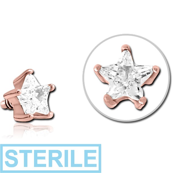 STERILE ROSE GOLD PVD COATED SURGICAL STEEL JEWELLED MICRO ATTACHMENT FOR 1.2MM INTERNALLY THREADED PINS - STAR