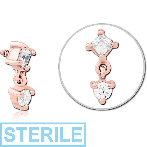 STERILE ROSE GOLD PVD COATED SURGICAL STEEL JEWELLED MICRO ATTACHMENT FOR 1.2MM INTERNALLY THREADED PINS