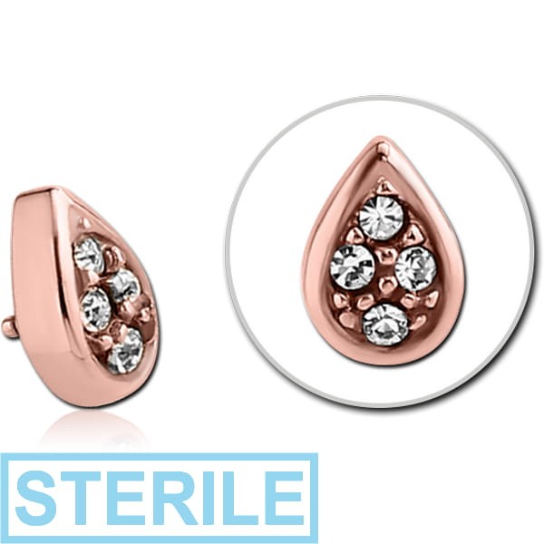 STERILE ROSE GOLD PVD COATED SURGICAL STEEL JEWELLED PEAR DROP FOR 1.2MM INTERNALLY THREADED PINS