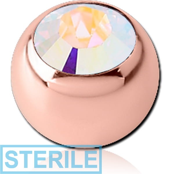 STERILE ROSE GOLD PVD COATED SURGICAL STEEL SWAROVSKI CRYSTAL JEWELLED BALL