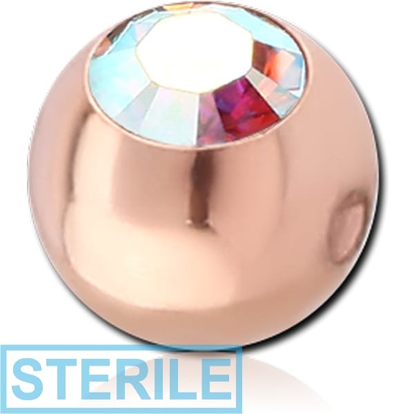 STERILE ROSE GOLD PVD COATED SURGICAL STEEL SWAROVSKI CRYSTAL JEWELLED BALL FOR BALL CLOSURE RING