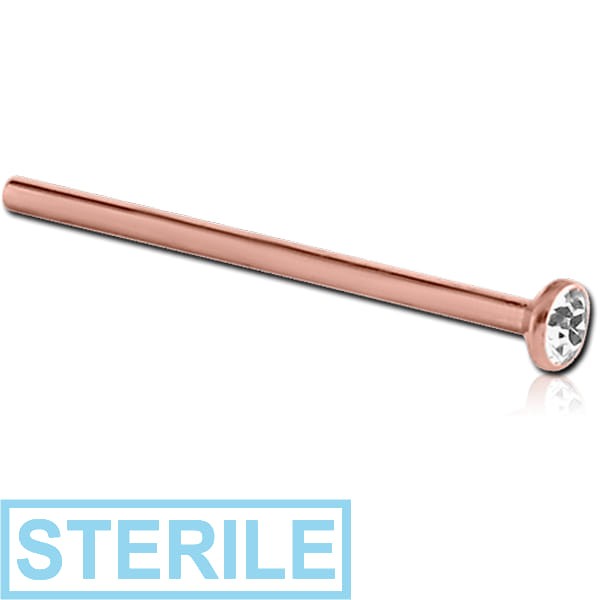 STERILE ROSE GOLD PVD COATED SURGICAL STEEL STRAIGHT JEWELLED NOSE STUDS PP9 EMPTY PART