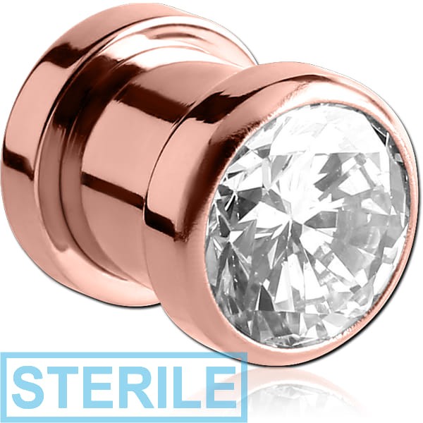 STERILE ROSE GOLD PVD COATED STAINLESS STEEL JEWELLED FLESH TUNNEL EMPTY PART