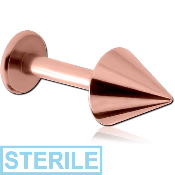 STERILE ROSE GOLD PVD COATED SURGICAL STEEL LABRET WITH CONE