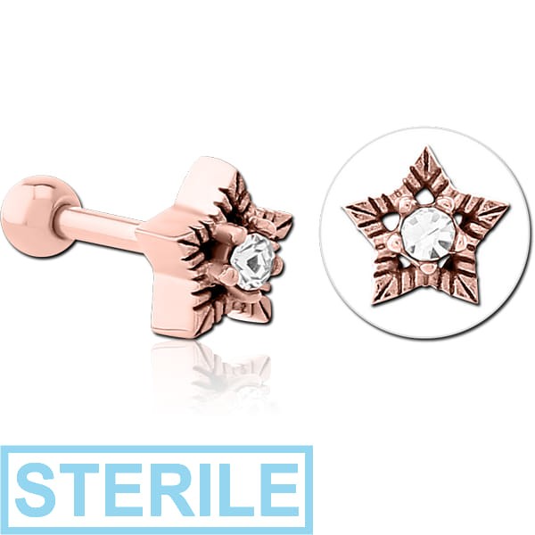 STERILE ROSE GOLD PVD COATED SURGICAL STEEL JEWELLED TRAGUS MICRO BARBELL - STAR