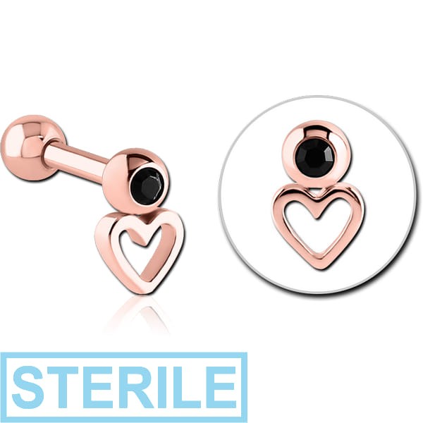 STERILE ROSE GOLD PVD COATED SURGICAL STEEL JEWELLED TRAGUS MICRO BARBELL - HEART