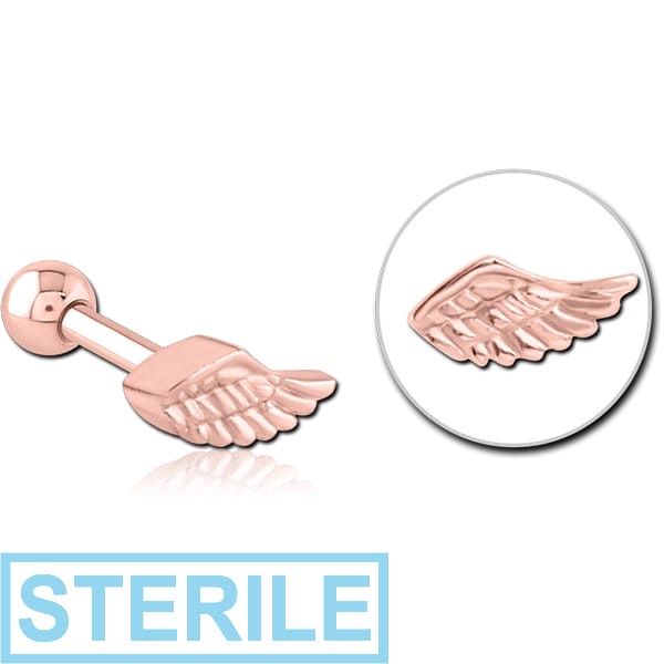 STERILE ROSE GOLD PVD SURGICAL STEEL TRAGUS MICRO BARBELL - WING