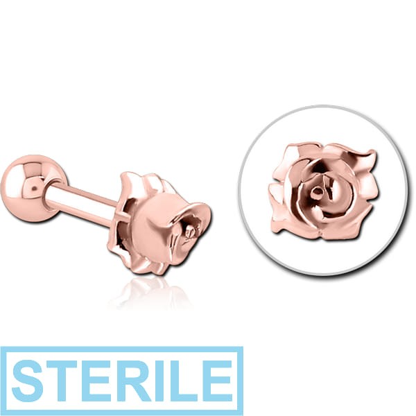 STERILE ROSE GOLD PVD COATED SURGICAL STEEL TRAGUS MICRO BARBELL - FLOWER