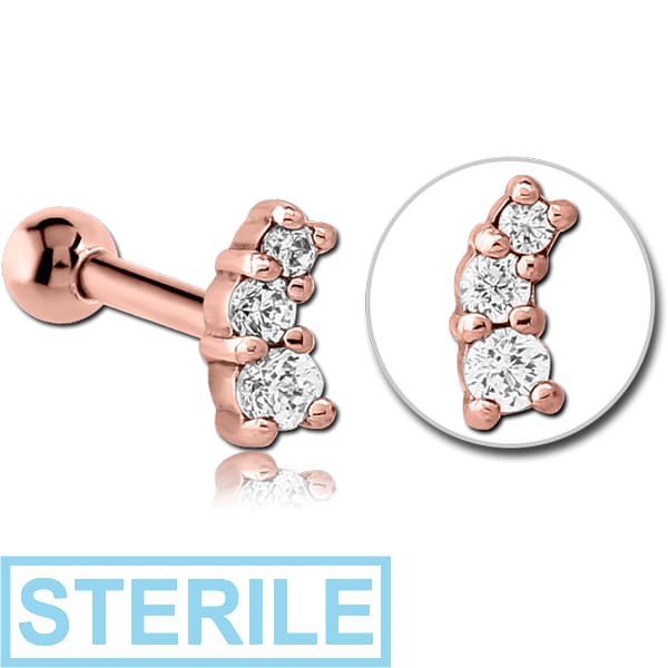 STERILE ROSE GOLD PVD COATED SURGICAL STEEL JEWELLED TRAGUS MICRO BARBELL