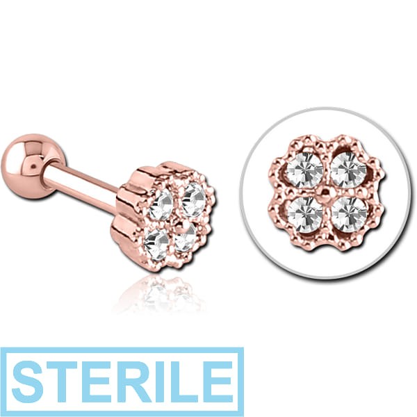 STERILE ROSE GOLD PVD COATED SURGICAL STEEL JEWELLED TRAGUS MICRO BARBELL - SHAMROCK