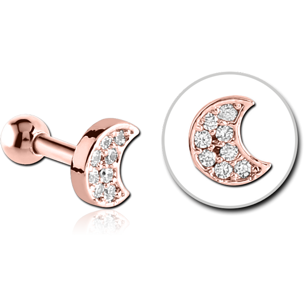 ROSE GOLD PVD COATED SURGICAL STEEL JEWELLED TRAGUS MICRO BARBELL - CRESCENT