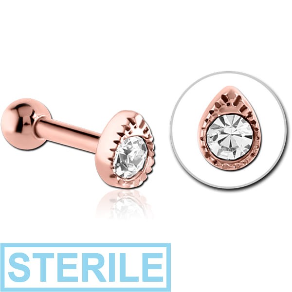 STERILE ROSE GOLD PVD COATED SURGICAL STEEL JEWELLED TRAGUS MICRO BARBELL - DROP