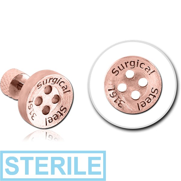 STERILE ROSE GOLD PVD COATED SURGICAL STEEL TRAGUS BARBELL - BUTTON