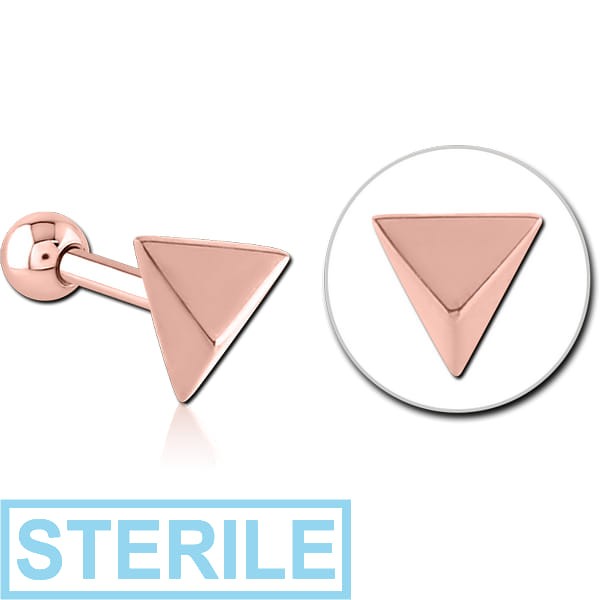 STERILE ROSE GOLD PVD COATED SURGICAL STEEL TRAGUS MICRO BARBELL - PYRAMID