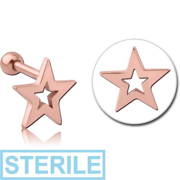 STERILE ROSE GOLD PVD COATED SURGICAL STEEL TRAGUS MICRO BARBELL - STAR