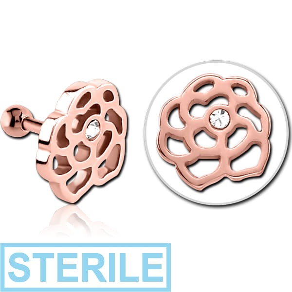 STERILE ROSE GOLD PVD COATED SURGICAL STEEL JEWELLED TRAGUS MICRO BARBELL - FLOWER