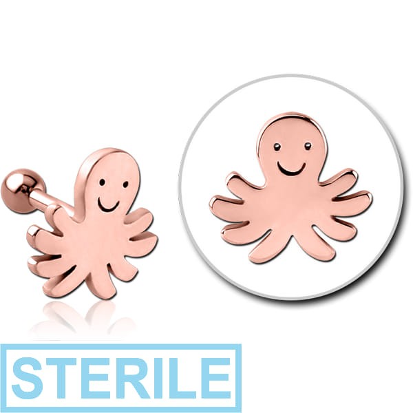 STERILE ROSE GOLD PVD COATED SURGICAL STEEL TRAGUS MICRO BARBELL - SQUID