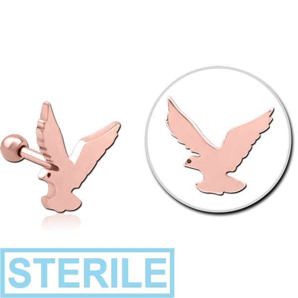 STERILE ROSE GOLD PVD COATED SURGICAL STEEL TRAGUS MICRO BARBELL - EAGLE