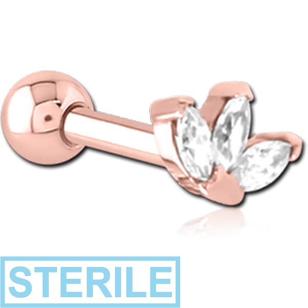 STERILE ROSE GOLD PVD COATED SURGICAL STEEL JEWELLED TRAGUS MICRO BARBELL