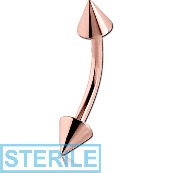 STERILE ROSE GOLD PVD COATED SURGICAL STEEL CURVED MICRO BARBELL WITH CONES
