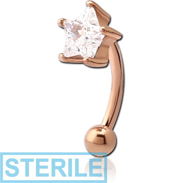 STERILE ROSE GOLD PVD COATED SURGICAL STEEL JEWELLED CURVED MICRO BARBELL -STAR