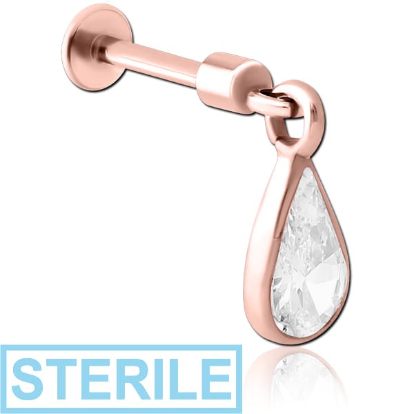 STERILE SURGICAL STEEL TRAGUS MICRO LABRET WITH JEWELLED CHARM - PAIR DROP