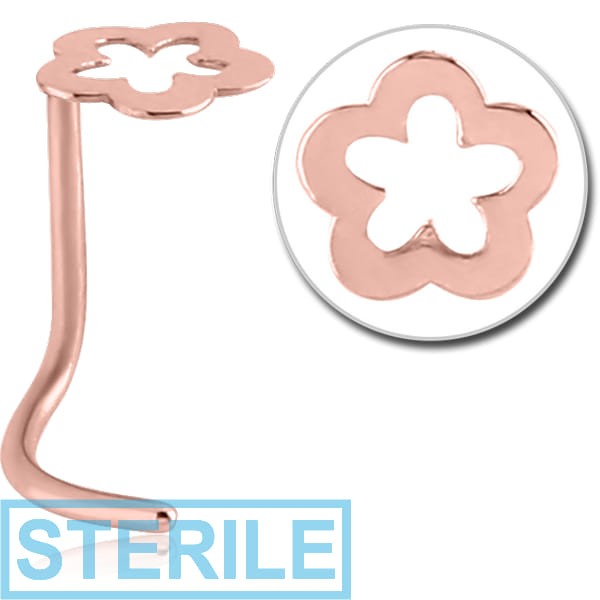 STERILE ROSE GOLD PVD COATED SURGICAL STEEL CURVED NOSE STUD