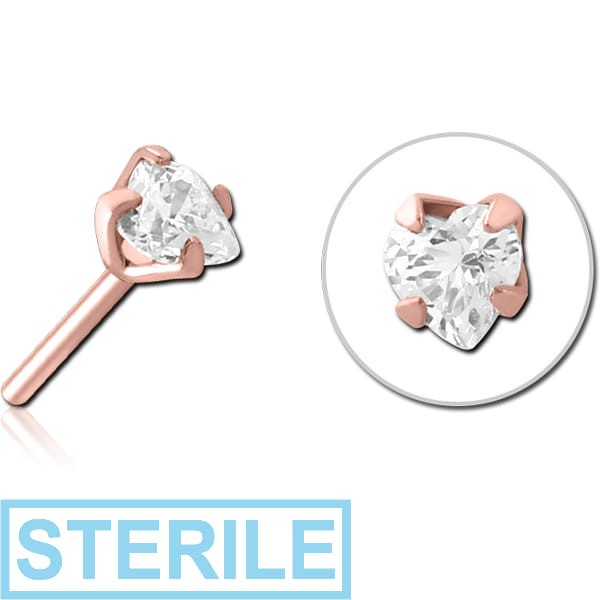 STERILE ROSE GOLD PVD COATED SURGICAL STEEL JEWELLED THREADLESS ATTACHMENT - HEART