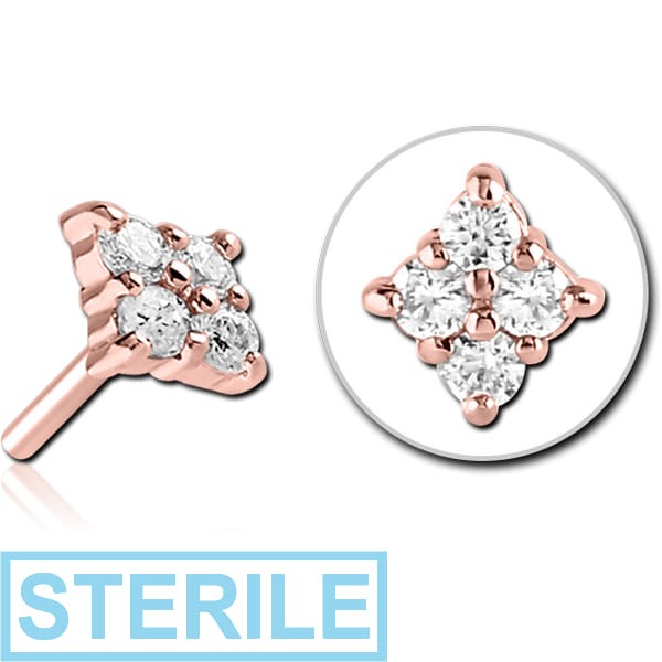 STERILE ROSE GOLD PVD COATED SURGICAL STEEL JEWELLED THREADLESS ATTACHMENT