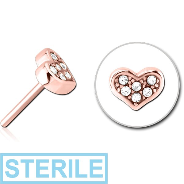 STERILE ROSE GOLD PVD COATED SURGICAL STEEL JEWELLED THREADLESS ATTACHMENT - HEART
