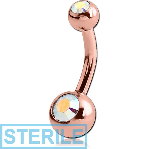 STERILE ROSE GOLD PVD COATED SURGICAL STEEL DOUBLE OPTIMA CRYSTAL SWAROVSKI CRYSTAL MINI NAVEL BANANA