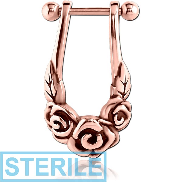 STERILE ROSE GOLD PVD COATED SURGICAL STEEL CARTILAGE SHIELD - ROSES