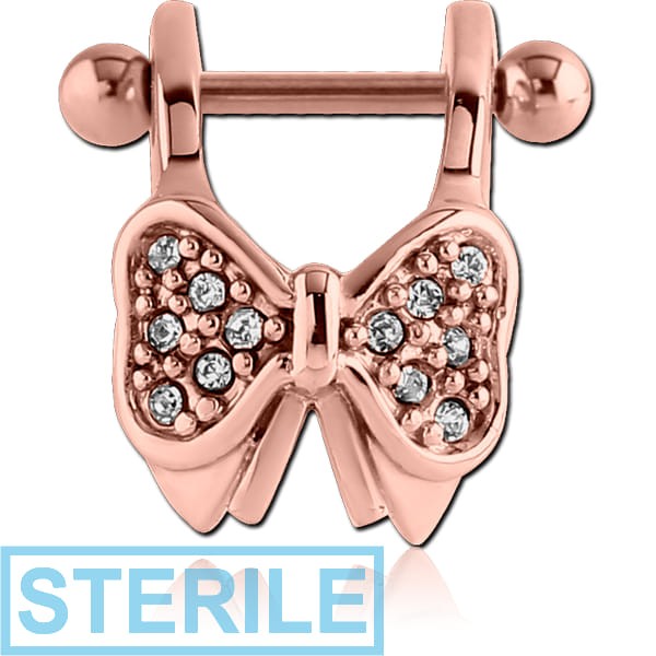 STERILE ROSE GOLD PVD COATED SURGICAL STEEL JEWELLED CARTILAGE SHIELD - BOW TIE