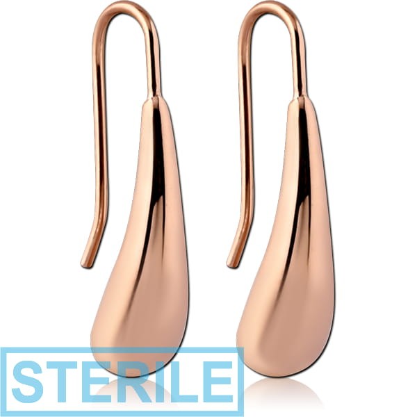 STERILE ROSE GOLD PVD COATED SURGICAL STEEL EARRINGS PAIR - DROP