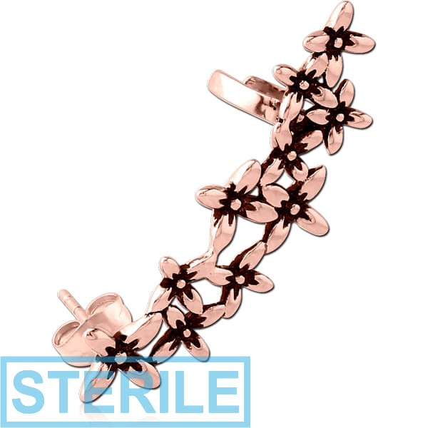 STERILE ROSE GOLD PVD COATED SURGICAL STEEL EAR CUFF - FLOWERS