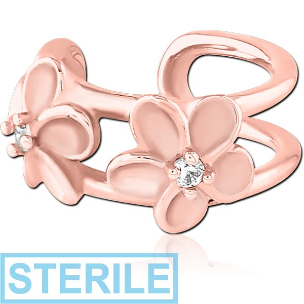 STERILE ROSE GOLD PVD COATED SURGICAL STEEL JEWELLED EAR CUFF