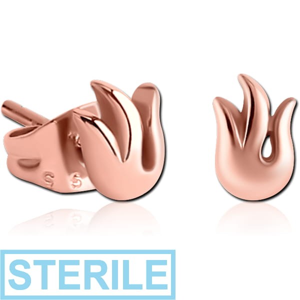 STERILE ROSE GOLD PVD COATED SURGICAL STEEL EAR STUDS PAIR - FLAME